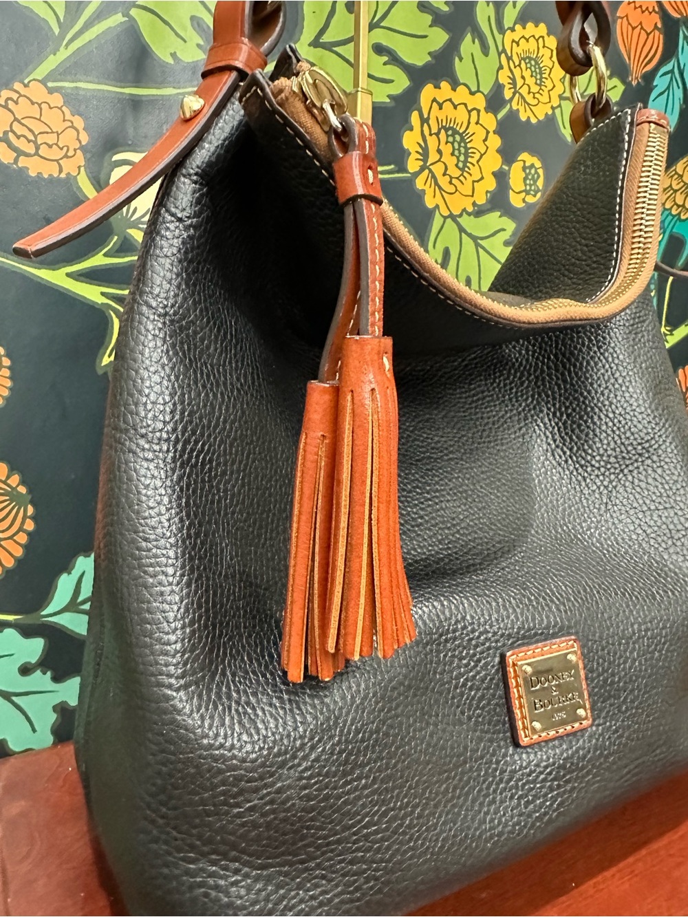 Dooney & Bourke Pebble Grain Black Leather Tassel Hobo Shoulder Bag w/ Dust Bag - Picture 7 of 15